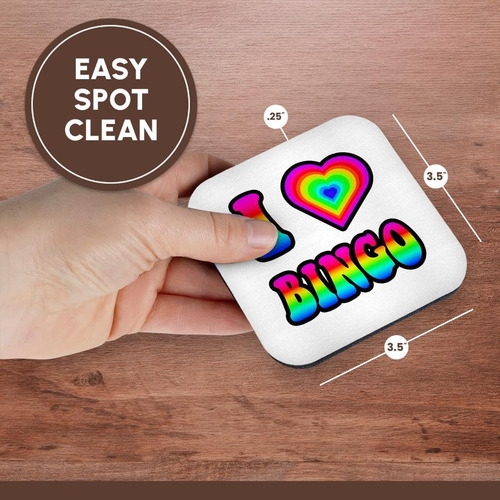 3drose Groovy Hippie Rainbow I Heart Love Bingo - Posavasos