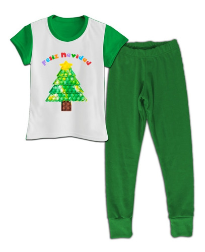 Pijama Manga Corta Niño Niña Pop It Feliz Navidad Navideña 