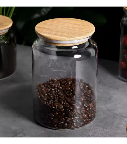 Frasco Tarro Canister Grande Hermético 3800ml Con Tapa Bambú