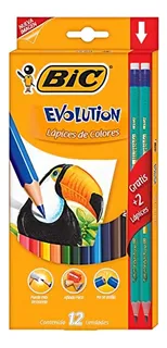 Lápices De Colores Bic Evolution 12colores+2 Lápiz Hexagonal