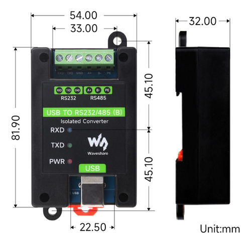 Raíl Din Waveshare Usb A Rs232/485 Aislado De Grado Industri
