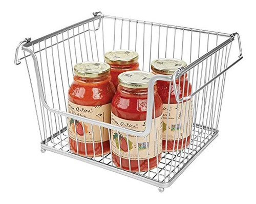 Mdesign - Cesta De Metal Apilable Con Asas, Apertura Frontal