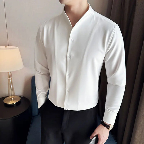 Camisa Con Cuello En V Para Hombre, Estilo Británico, Antiar
