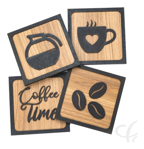 Quadros Decorativos Cantinho Do Café Kit Com 4 Unidades 