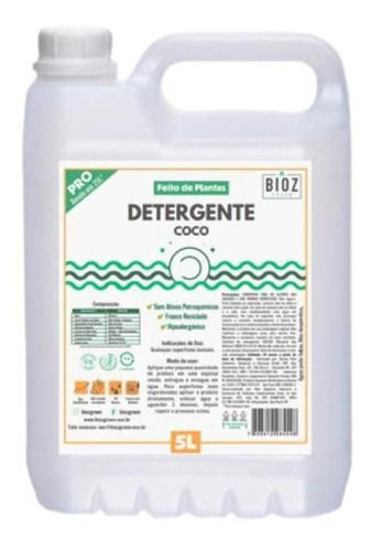 Kit 2x: Detergente De Coco Biodegradável Bioz Green 5l