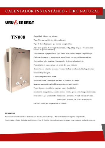 Imagen 9 de 10 de Calentador A Supergas Instantáneo Uruenergy 8 Litros Minuto