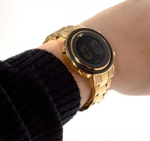 Relógio Feminino Digital Dourado Preto Aço Metal Bj3059ac/4p