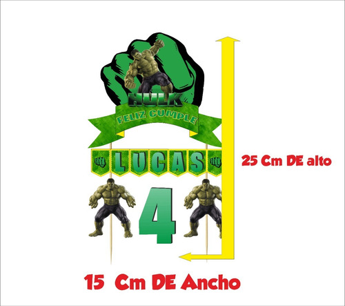 Imagen 3 de 7 de Hulk Adornó Para Tortas Cake Topper Personalizado