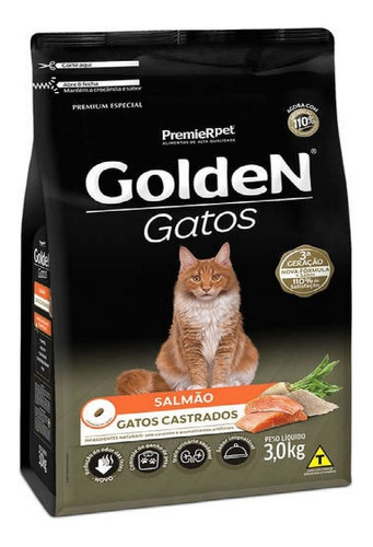 Ração Para Gato Adulto Castrado Salmão 3kg Golden