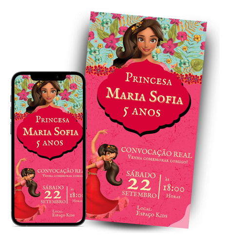 Convite Digital Virtual Princesa Elena Aniversário Infantil