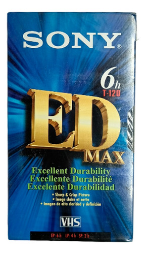 Fita Cassete Sony Ed Max Vhs T-120 Ep 6 h Lp: 4 horas Sp: 2 horas