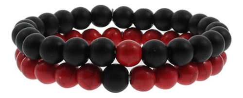 Juego De 2 Pulseras De Ágata Negra, Ónix, Rojo Turquesa, Pul