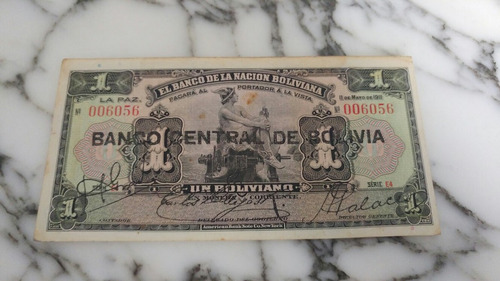 Billete Bolivia 1 Boliviano 1929 Banco Central Pick 112