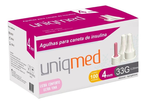 Imagem 1 de 3 de Agulha Para Caneta De Insulina 4mm 33g C/100un Uniqmed