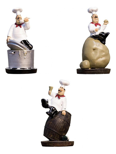 3x De Chef De Resina Estatua Modelo Cocina Bar