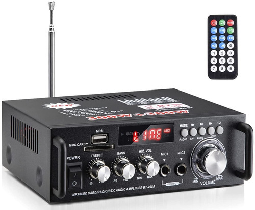 Amplificador Audio Estéreo Facmogu, Bluetooth, Usb, Sd Y Fm. Color Negro Potencia de salida RMS 300 W