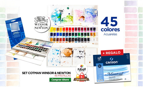 Caja Acuarelas Cotman Winsor & Newton 45 Past + Regalo!