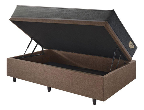 Base Box Baú 96x203 Linho Marrom Com Colchão Adapto