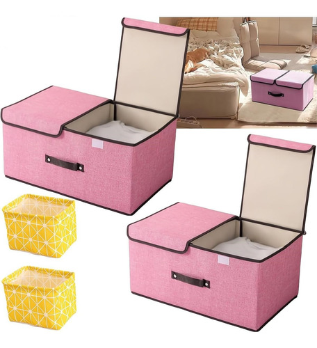 Cajas Organizadoras Ropa Tela Plegable Cesto Con Tapas,4 Pzs