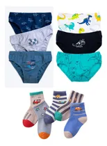 Comprar Kit Infantil 6 Cueca Slip Cotton + 6 Pares De Meias