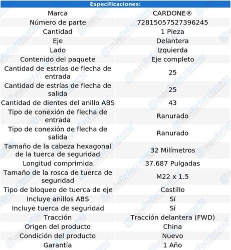 Flecha Homocinética Delantera Izq Eclipse L4 2.4l 96-99