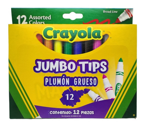 12 Plumones Crayola Marcadores Gruesos Lavables Jumbo Tips
