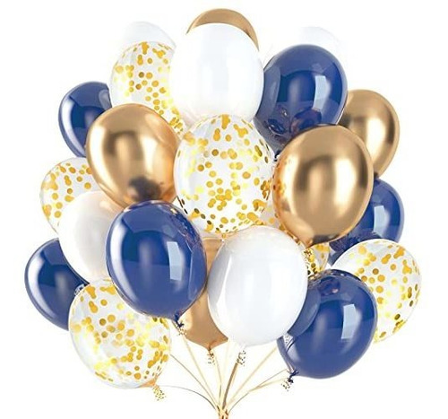 60 Piezas Globos De Confeti Azul Marino Y Dorado Globos De F