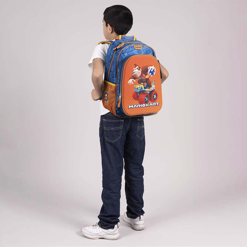 Mochila Grande Escolar Chenson Super Mario Kart Krap Para Niño Primaria Color Azul Diseño De La Tela Termoformado