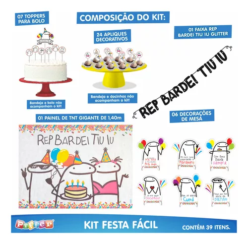 Kit Topo de Bolo com Balão Flork Meme - 01 Kit - JM Festas - Artigos  decorativos de festas