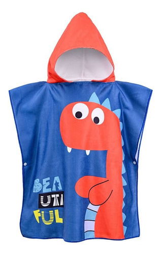 Toalla Poncho Infantil Microfibra Capucha Rojo Dinosaurio Rojo