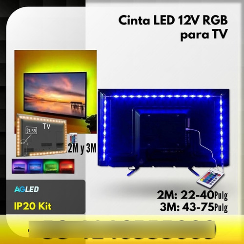 Kit Cinta Led Rgb Para Tv 3m 43-75puLG 12v Ip20