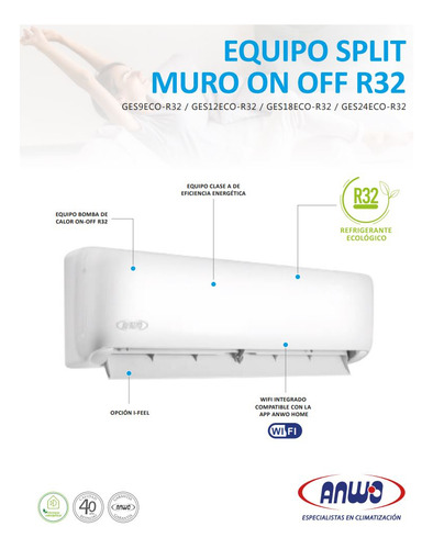 Split Muro Anwo 9.000 Btu Alta Eficiencia Wifi Incluido