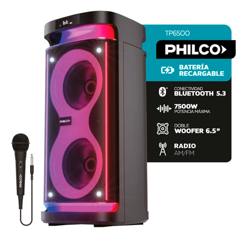 Torre De Sonido Philco Tp6500 4500w Función Karaoke Con Micrófono - Excelente (Reacondicionado)