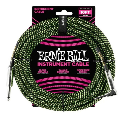 Cable Ernie Ball 10ft 6077 Negro/verde 3 Metros