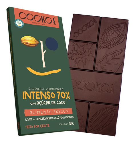Chocolate Intenso 70% Cacau Vegano Cookoa 80g