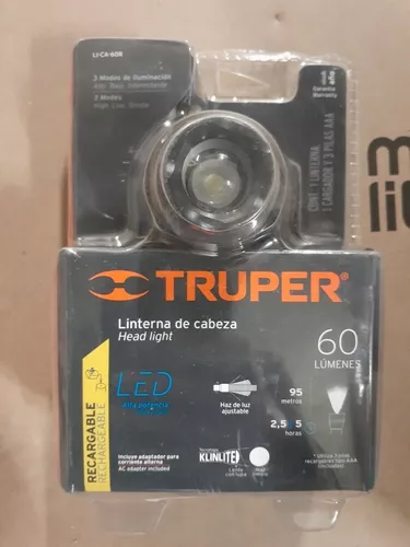 LINTERNA DE CABEZA TRUPER 10617, 60 LÚMENES, RECARGABLE - Recovasa