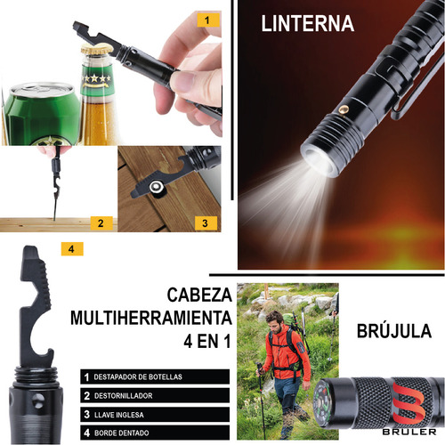Esfero Táctico 12 En 1 Rompevidrio Multiherramienta Brújula