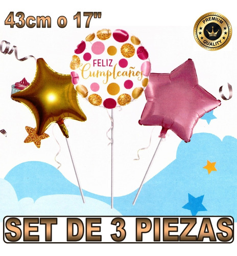 Pack De 3 Globos Foil Feliz Cumpleaños Blanco 43cm