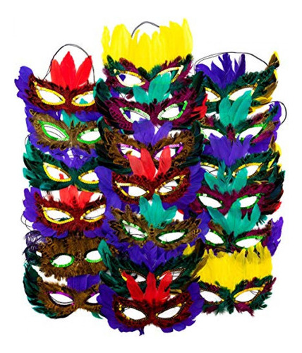 Antifaz De Hombre 12 Máscaras De Mardi Gras Con Plumas A Gr