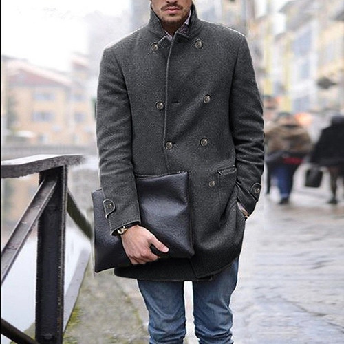 Abrigo De Tweed De Manga Larga Para Hombre, Otoño E Invierno