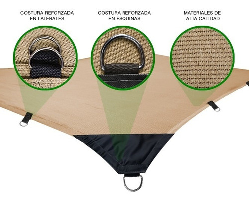 Imagen 2 de 10 de Malla Sombra 4x4 Beige 90% Reforzada + 1 Kg Lazo 1 Kit Insta