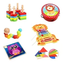 Comprar Pack 6 Juguetes Didácticos De Madera Para Niños Motricidad A