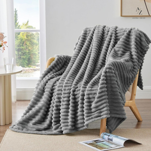 Frazada Manta Piecera 130 X 150 Cm Termica Sherpa Polar Az Rayas Gris Oscuro