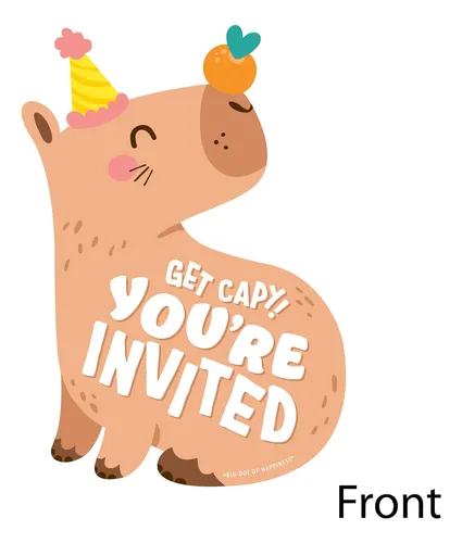 Invitaciones De Cumpleaños Capybara - Set De 12 Con Sobres