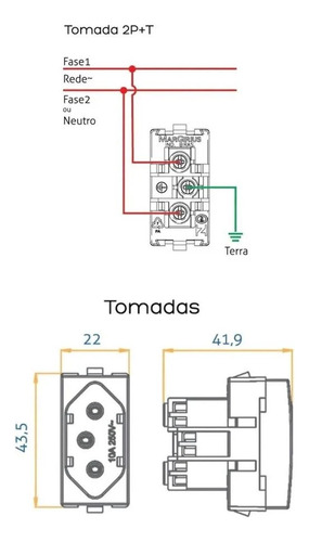 Kit 5 Modulos Tomada 10a 3 Pinos Fame Elegance