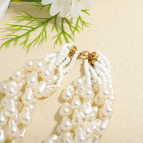 Collar Multicapa De Perlas De Imitación Con Cuentas Hechas A