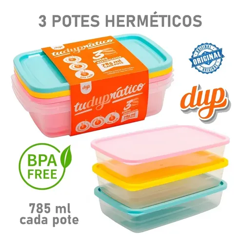 Kit 6 Potes Hermético 785 Ml Cada Dup Microondas Freezer Bpa