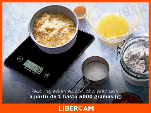 Imagen 3 de 7 de Balanza Alimentos Cocina Digital 1gr A 5kg Vidrio Blanco/neg Capacidad máxima 5 kg Color Negro
