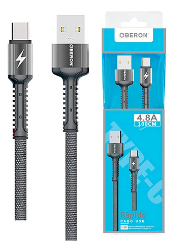 Cabo Tipo C X Usb 1 Metro Para Celular Oberon - Or-co04/c1 Cor Preto