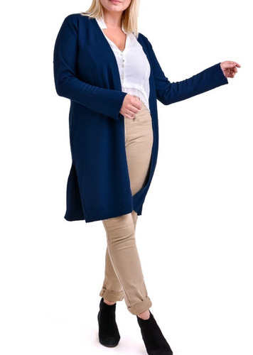 Imagen 2 de 3 de Saco Largo Spolverino Cardigan Sin Botones De Hilo